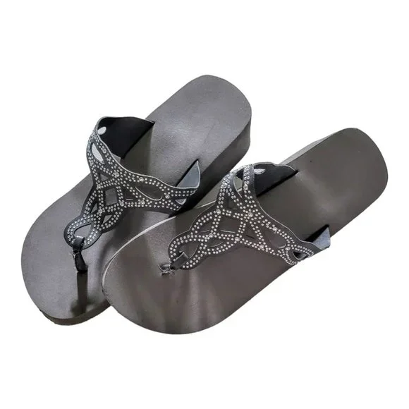 Women's Teen Fashion Wedge Platform Sandals Size 8 Flip Flops Slip-On Shoes - Picture 3 of 4